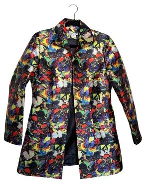 Grace Chuang New York Rare Multicolor Butterfly Women's Floral Butterfly Coat
